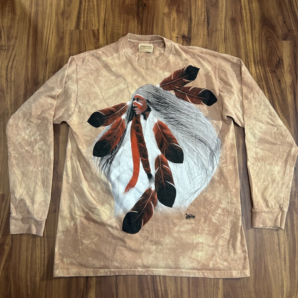 Vintage The Mountain Long Sleeve Shirt 2001 Frank Howell Native American Tan L